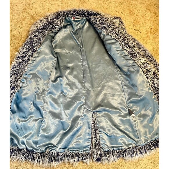 Vintage Y2K GROGGY Blue Faux Fur Coat with white Frosted Tips SZ Sm - Picture 7 of 12